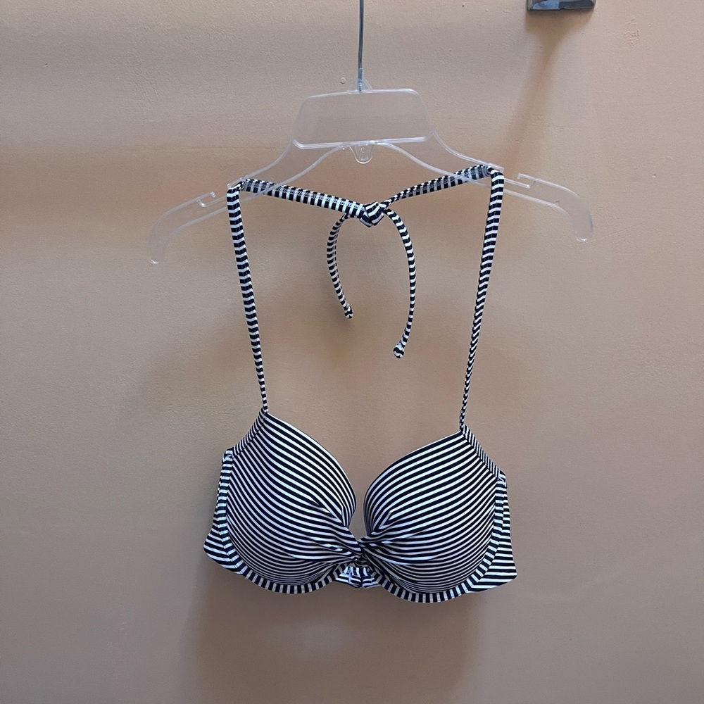 Aerie navy & white striped bikini top 36D